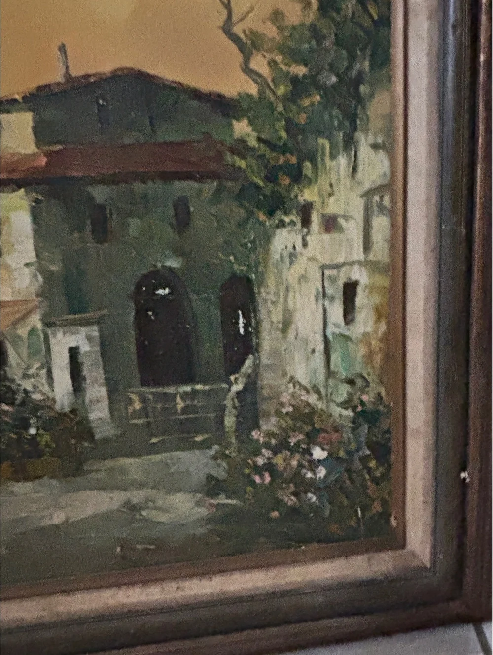 Vintage Signed Landscape Oil Painting on Canvas in Wooden Fr